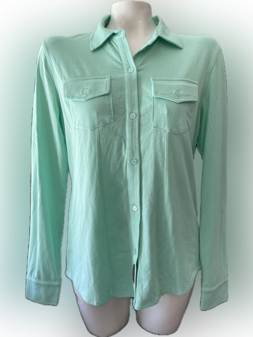 Women's Mint Green Button-Down Shirt with Chest Pockets